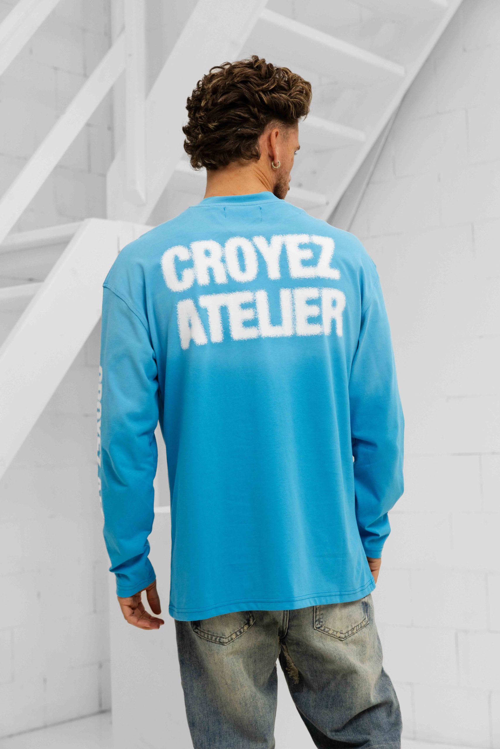 Croyez Sprayed Atelier Longsleeve T Shirt Heren Blauw Heren Shoppen 
