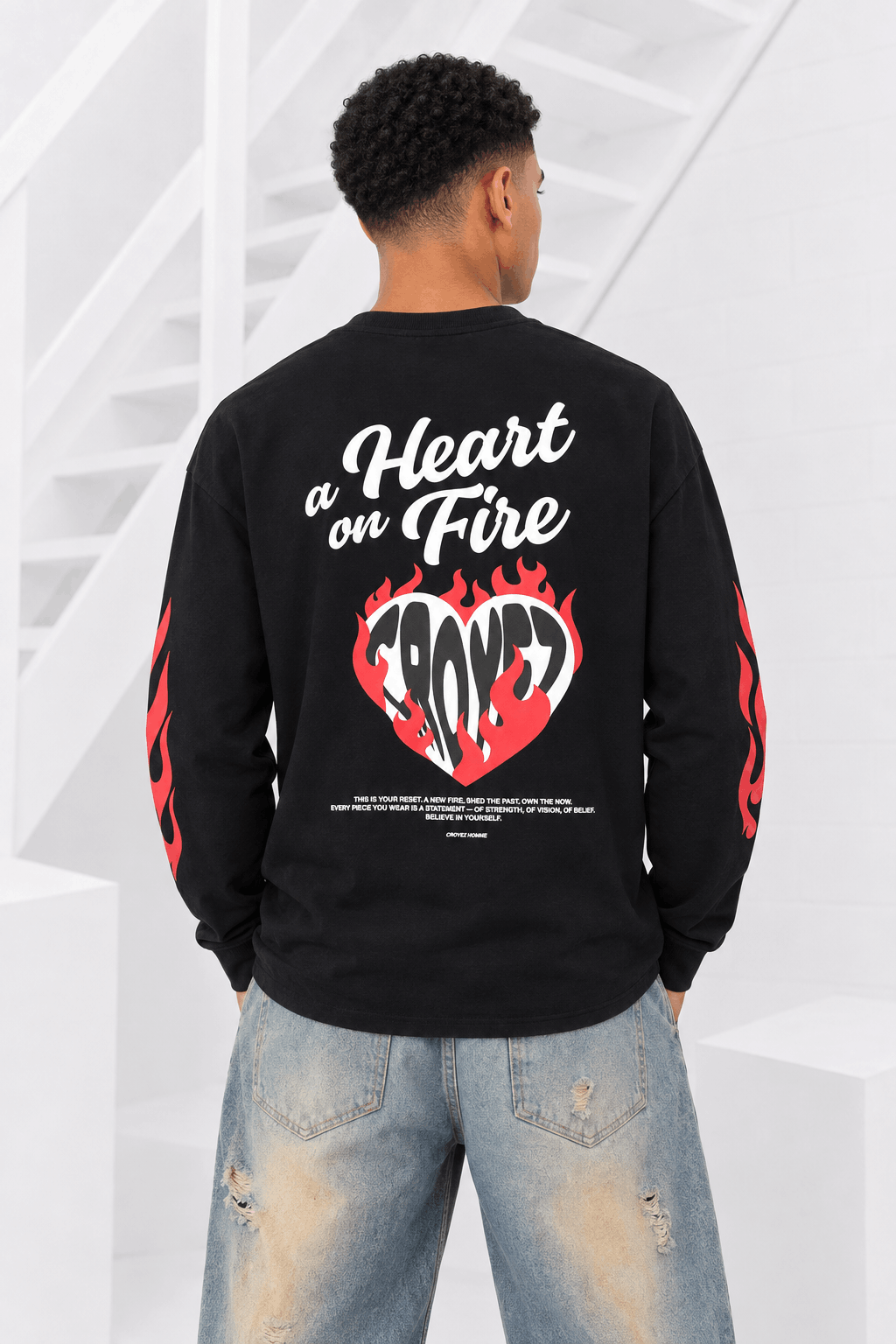 Croyez Heart On Fire Longsleeve T-Shirt Heren Zwart - Maat XL - Kleur: Zwart | Soccerfanshop