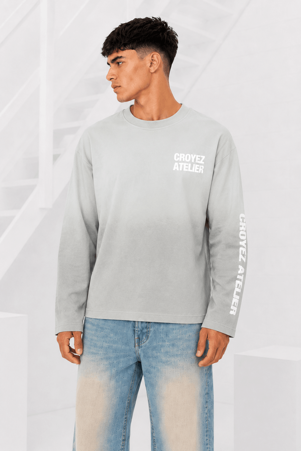 Croyez Sprayed Atelier Longsleeve T-Shirt Heren Lichtgrijs - Maat M - Kleur: LichtgrijsWit | Soccerfanshop