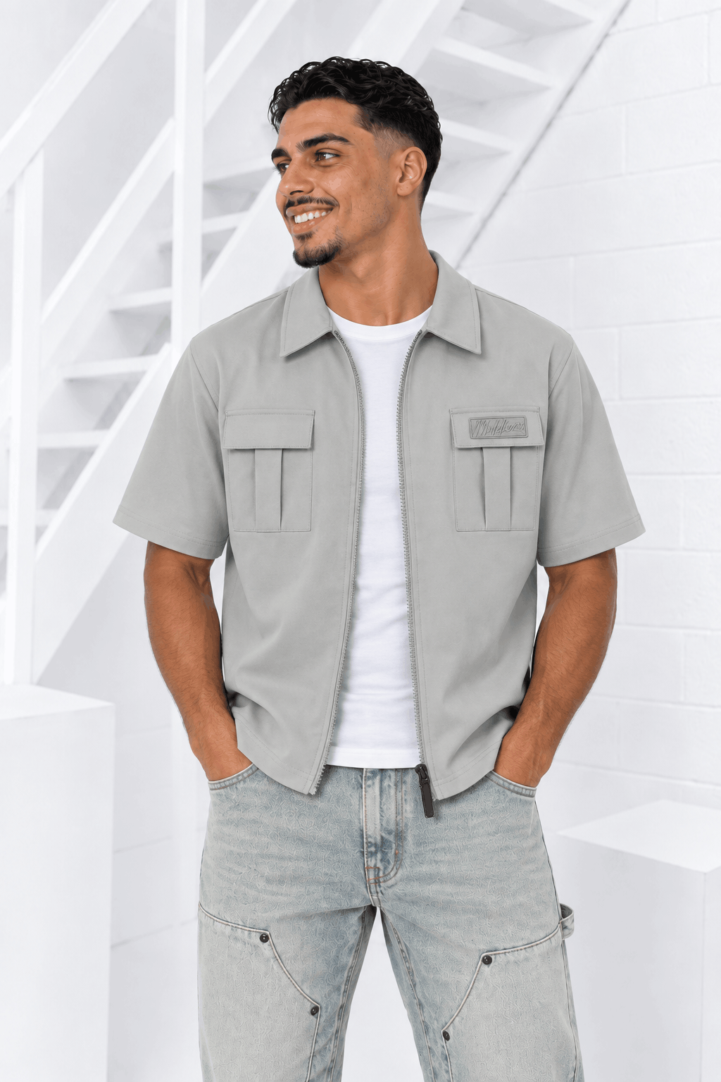 Malelions Capri Zip T-Shirt Heren Lichtgrijs - Maat S - Kleur: Lichtgrijs | Soccerfanshop