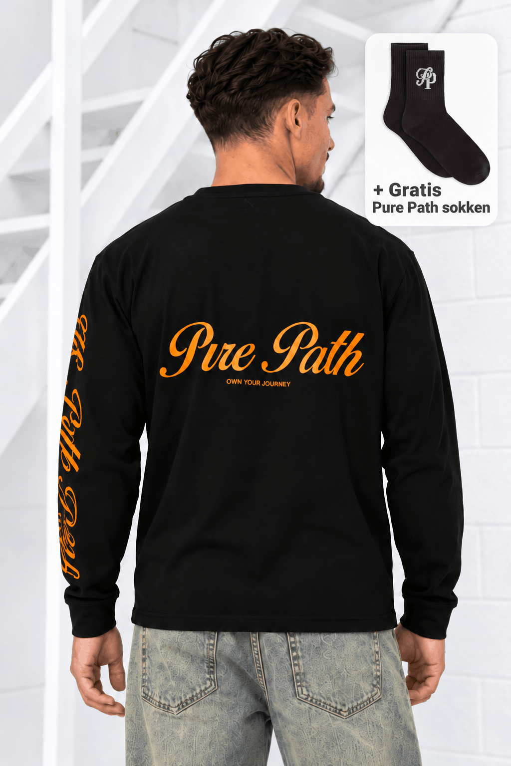 Pure Path Essence Of Life Longsleeve T-Shirt Heren Zwart/Oranje +GRATIS SOKKEN - Maat XXL - Kleur: Oranje | Soccerfanshop