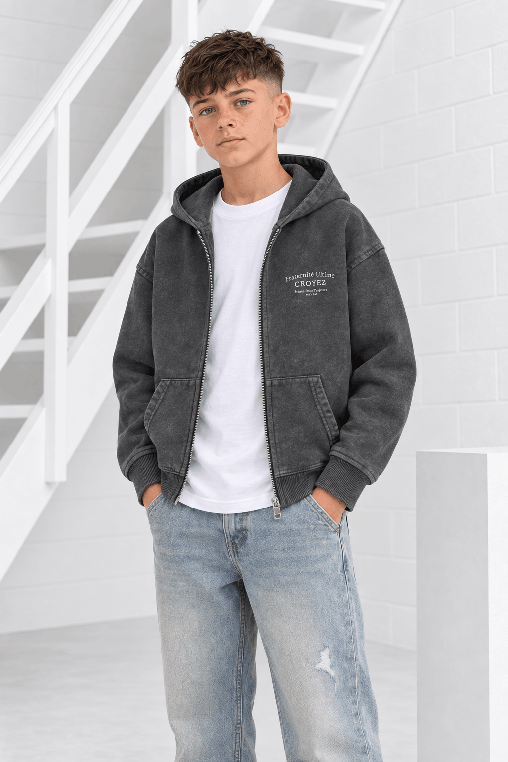 Croyez Mini Fraternite Vest Kids Donkergrijs - Maat 176 - Kleur: Donkergrijs | Soccerfanshop
