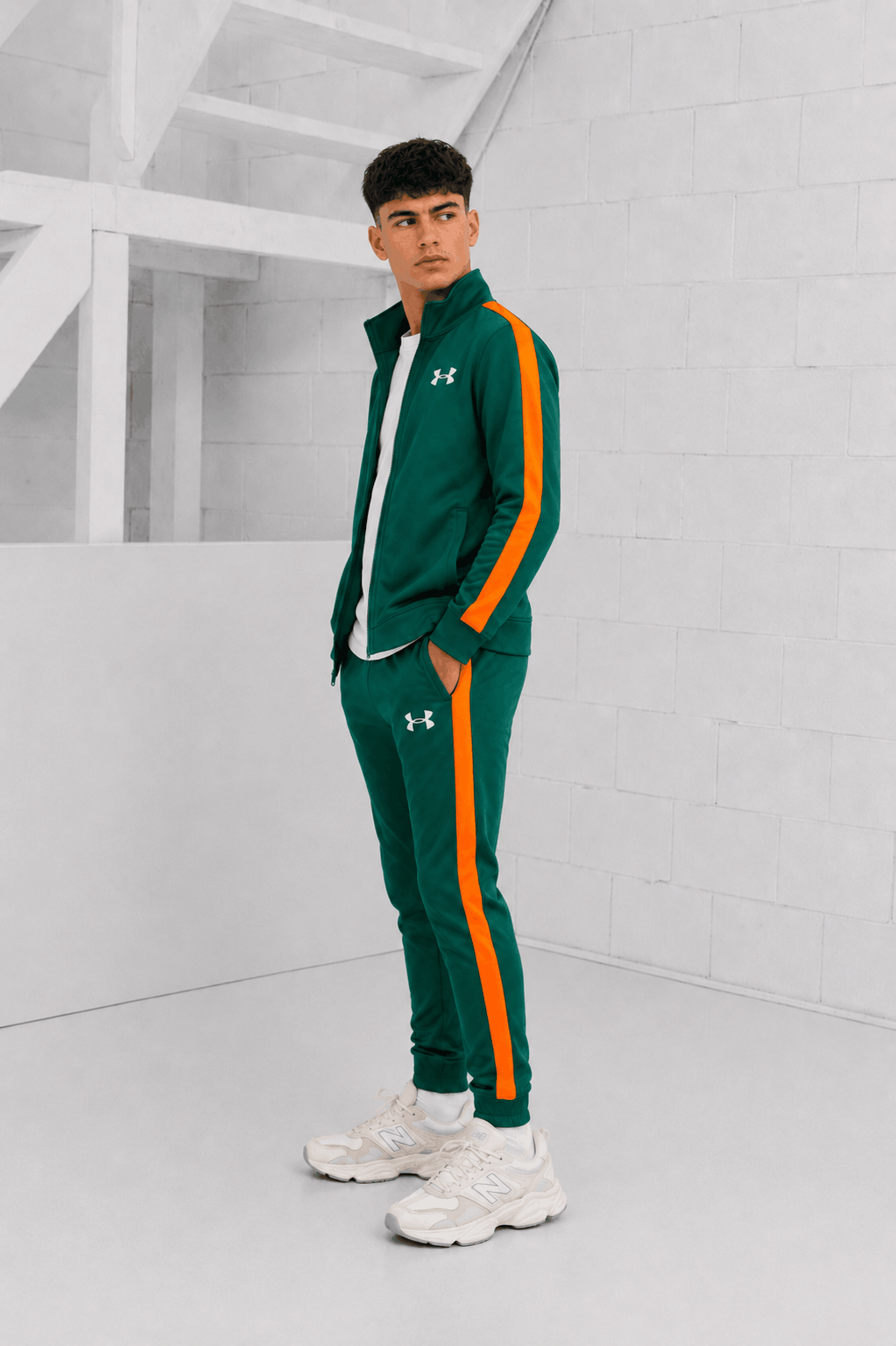 Under Armour Rival Knit Trainingspak Kids Groen/Oranje - Maat 152 - Kleur: GroenOranje | Soccerfanshop