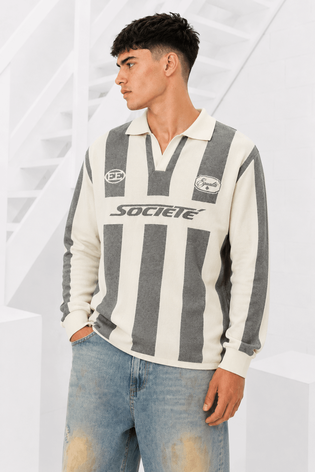 Equalité Louis Knit Longsleeve T-shirt Heren Gebroken Wit/Grijs - Maat XS - Kleur: Gebroken WitLichtgrijs | Soccerfanshop