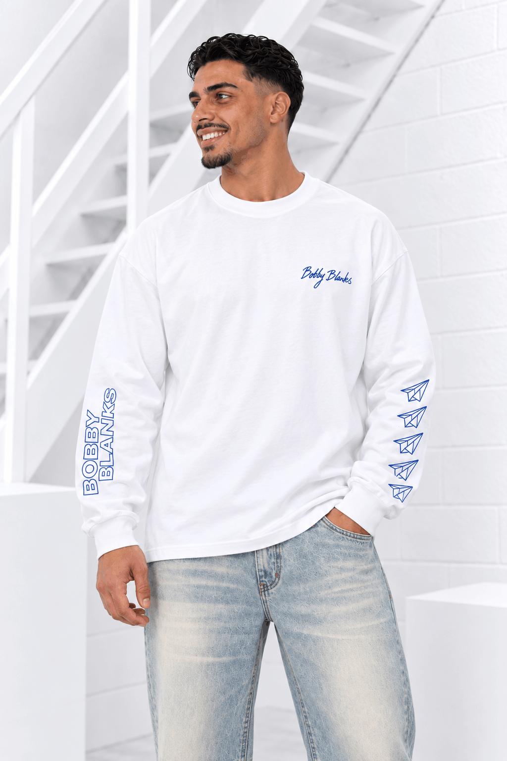 Bobby Blanks Bookmark Longsleeve T-Shirt Heren Wit/Blauw - Maat L - Kleur: WitBlauw | Soccerfanshop