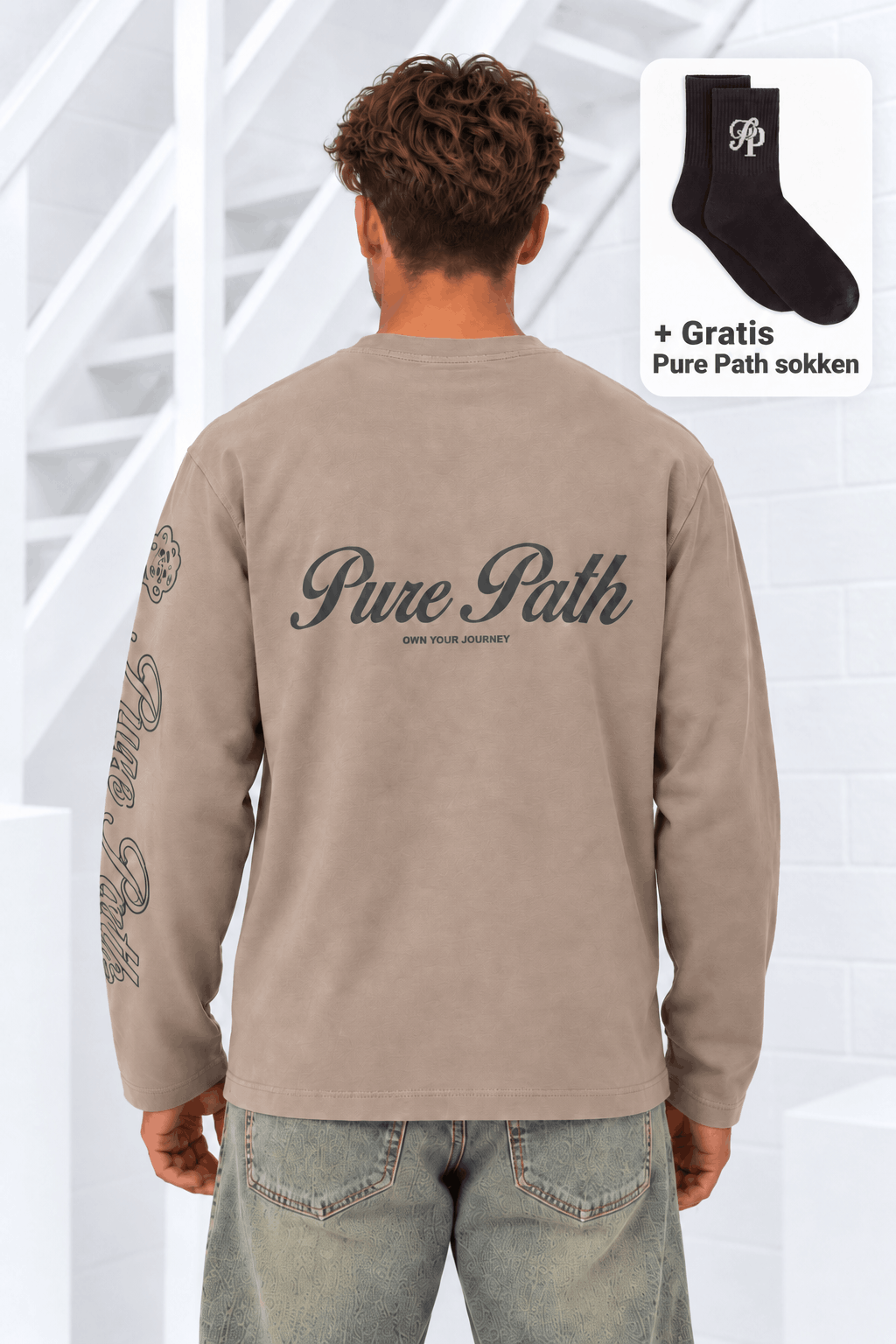 Pure Path Essence Of Life Longsleeve T-Shirt Heren Taupe +GRATIS SOKKEN - Maat S - Kleur: Taupe | Soccerfanshop