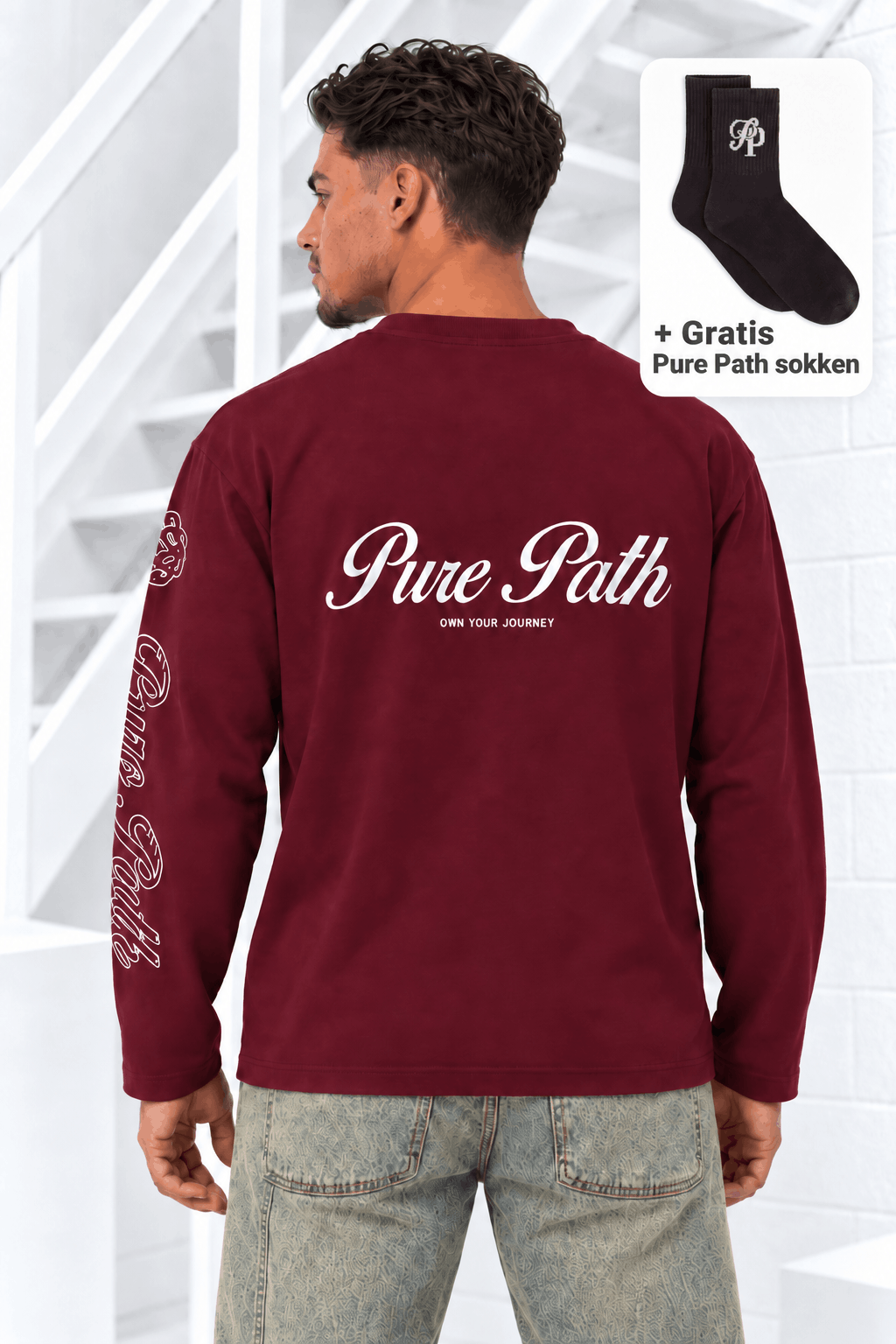 Pure Path Essence Of Life Longsleeve T-Shirt Heren wine Red +GRATIS SOKKEN - Maat M - Kleur: Donkerrood | Soccerfanshop