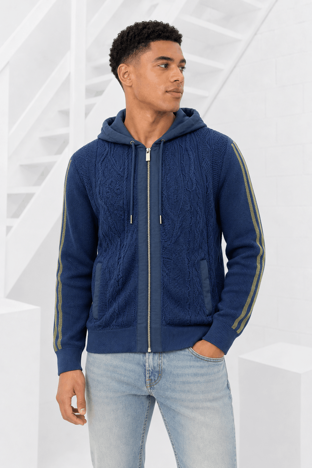 Carlo Colucci Hybrid Knitted Jas Heren Donkerblauw - Maat XL - Kleur: Donkerblauw | Soccerfanshop