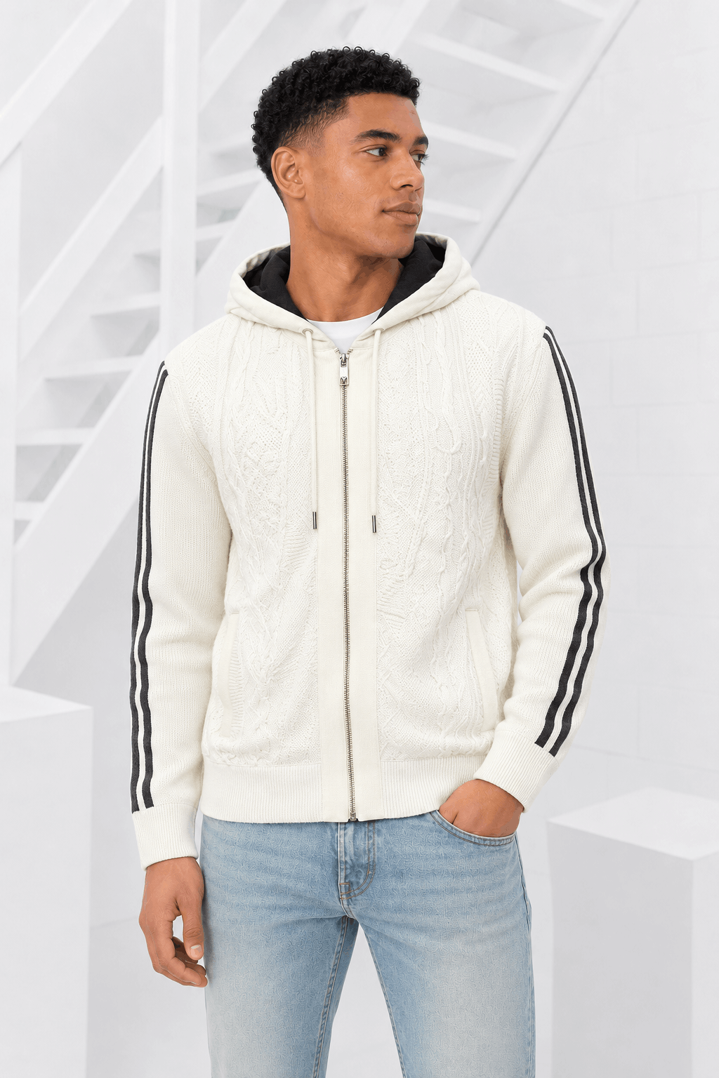 Carlo Colucci Hybrid Knitted Jas Heren Wit - Maat L - Kleur: Wit | Soccerfanshop