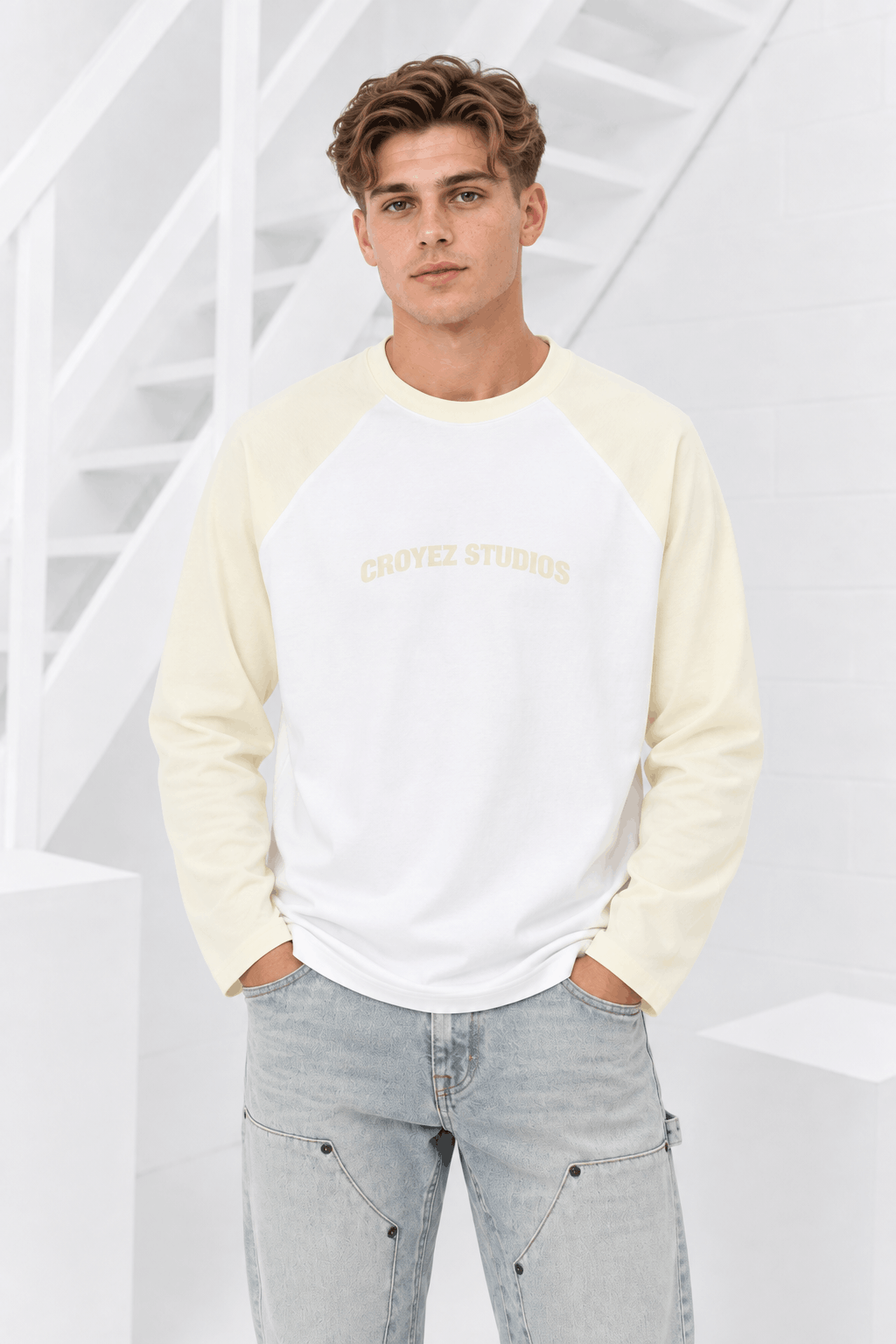 Croyez Two tone Longsleeve T-Shirt Heren Wit/Geel - Maat XL - Kleur: WitGeel | Soccerfanshop