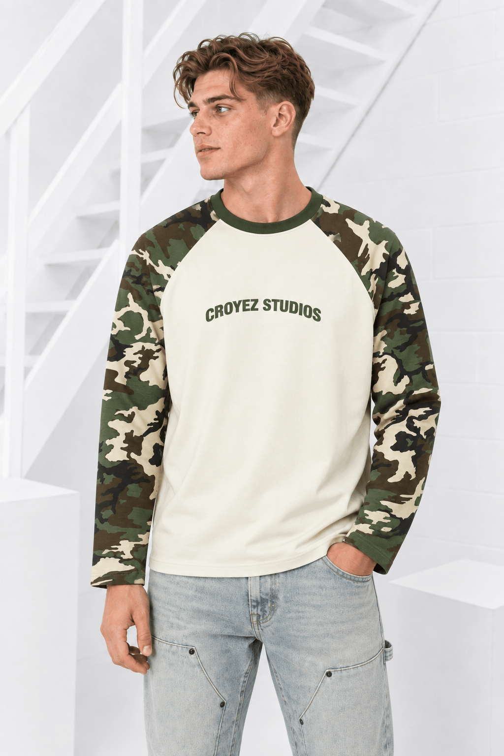 Croyez Two tone Longsleeve T-Shirt Heren Camo - Maat M - Kleur: CamoWit | Soccerfanshop