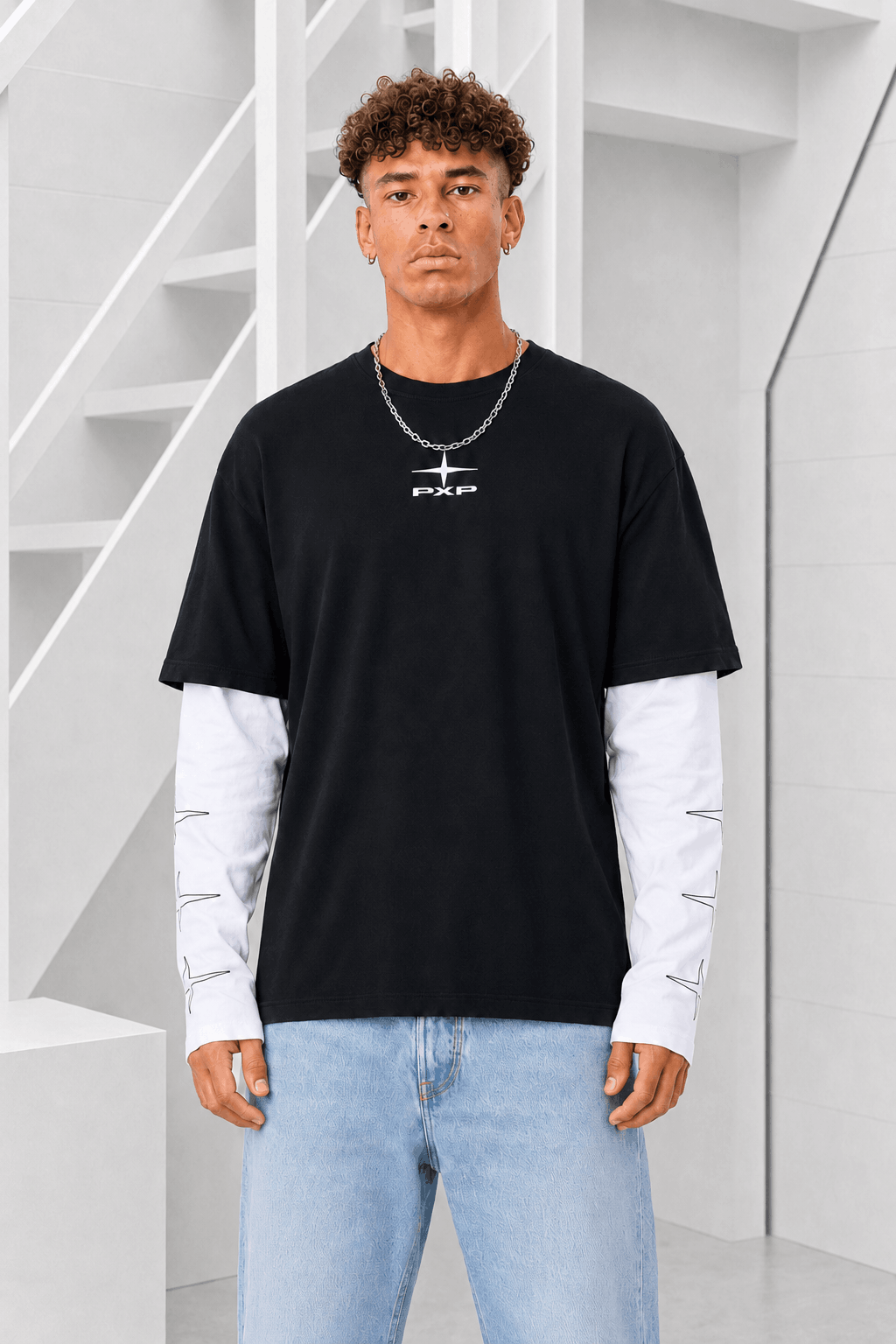 Project X Paris Double Layer Longsleeve T-Shirt Heren Zwart/Wit - Maat XXL - Kleur: WitZwart | Soccerfanshop