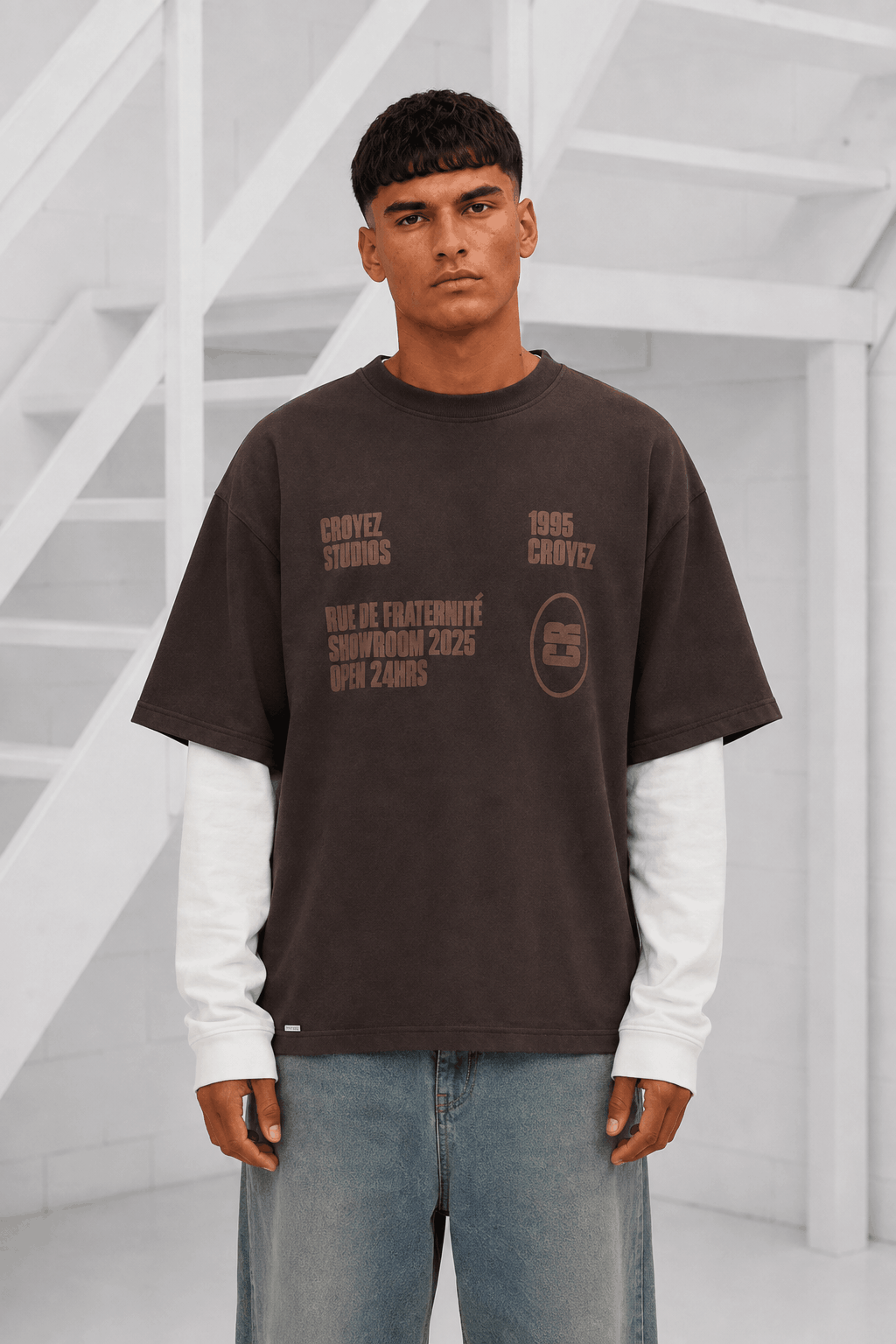 Croyez showroom Double Sleeve T-Shirt Heren Bruin - Maat S - Kleur: Donkerbruin | Soccerfanshop