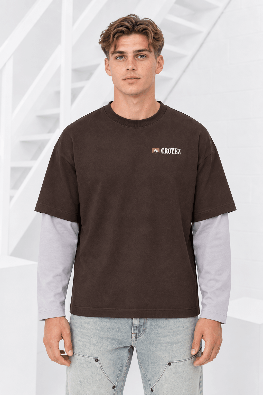 Croyez Montagne Double Sleeve T-Shirt Heren Donkerbruin - Maat XL - Kleur: Donkerbruin | Soccerfanshop
