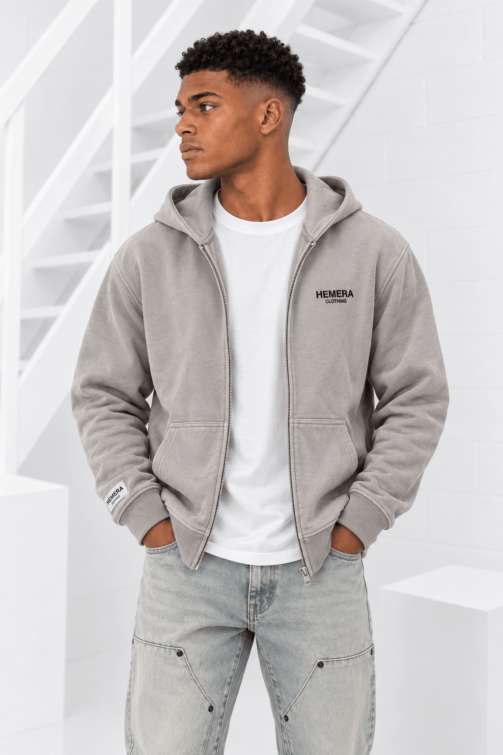 Hemera Clothing Basic Logo Full Zip Hoodie Beige - Maat XXL - Kleur: Beige | Soccerfanshop