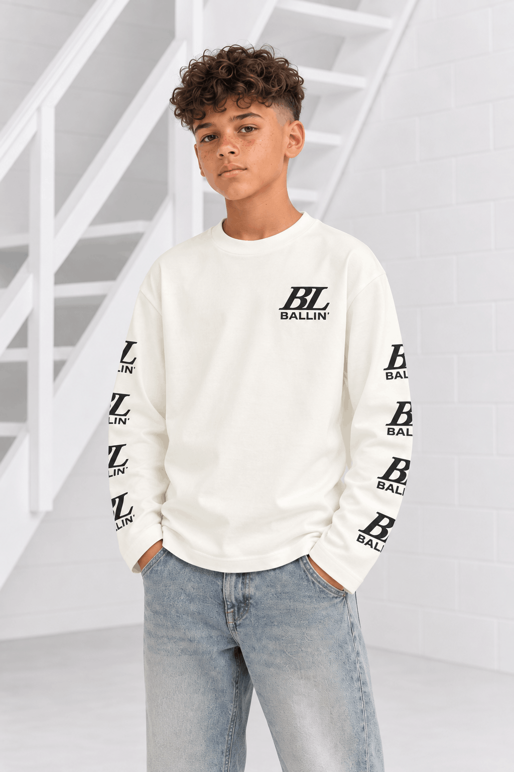 Ballin Amsterdam Monogram Longsleeve Kids off-White - Maat 164 - Kleur: Gebroken Wit | Soccerfanshop