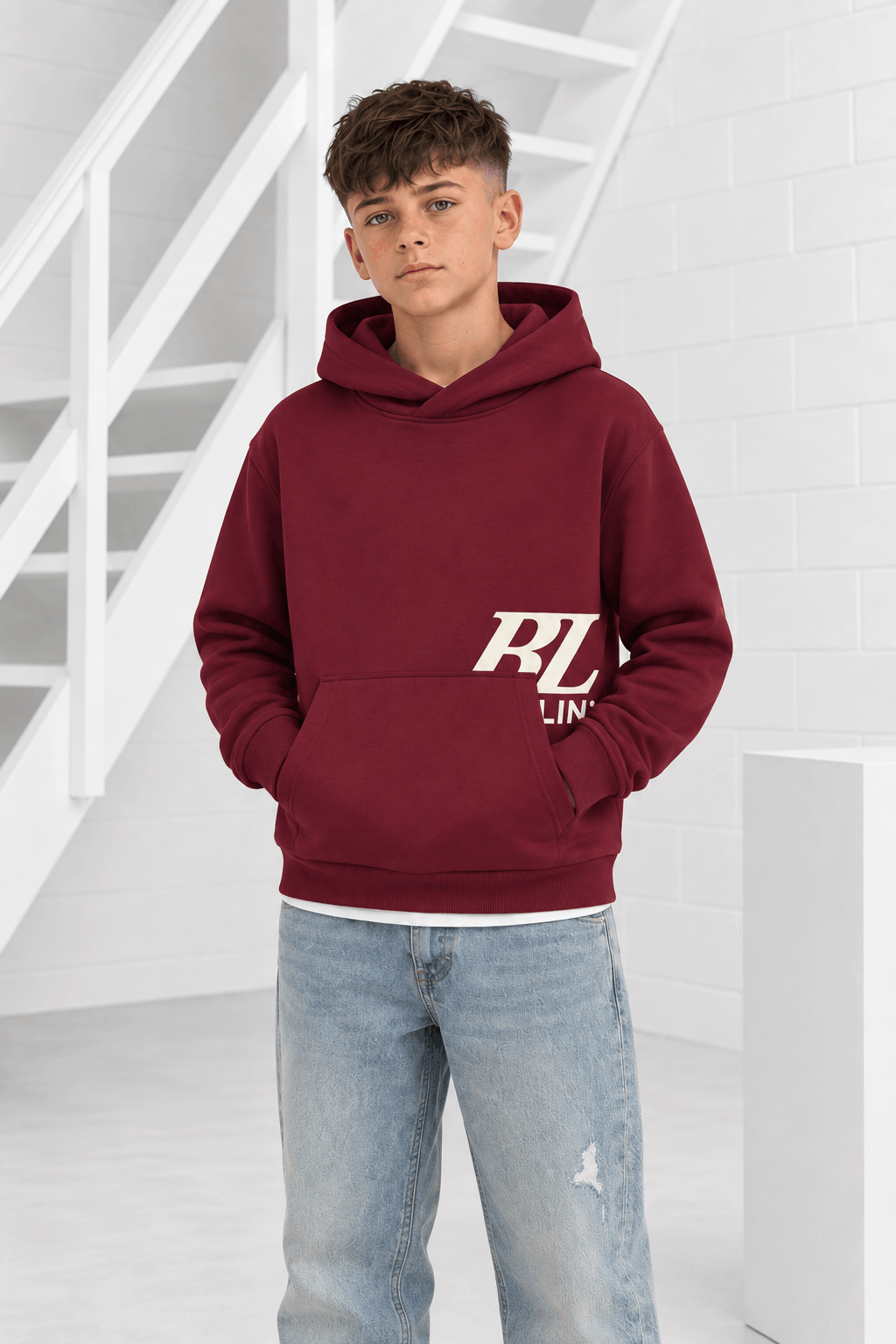 Ballin Amsterdam Ballin Amsterdam Semi-Hidden Monogram Kids Hoodie Donkerrood - Maat 176 - Kleur: Donkerrood | Soccerfanshop