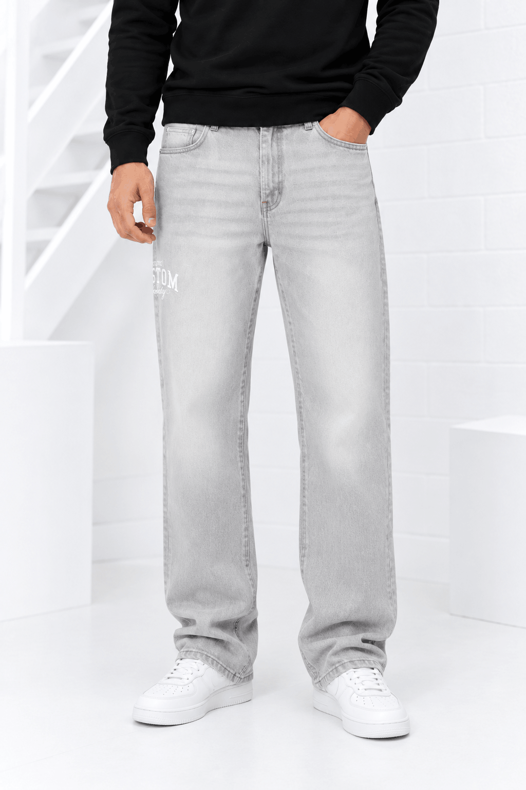 Jorcustom CustomSociety Denim Straight Fit Broek Heren Lichtgrijs - Maat L - Kleur: Lichtgrijs | Soccerfanshop