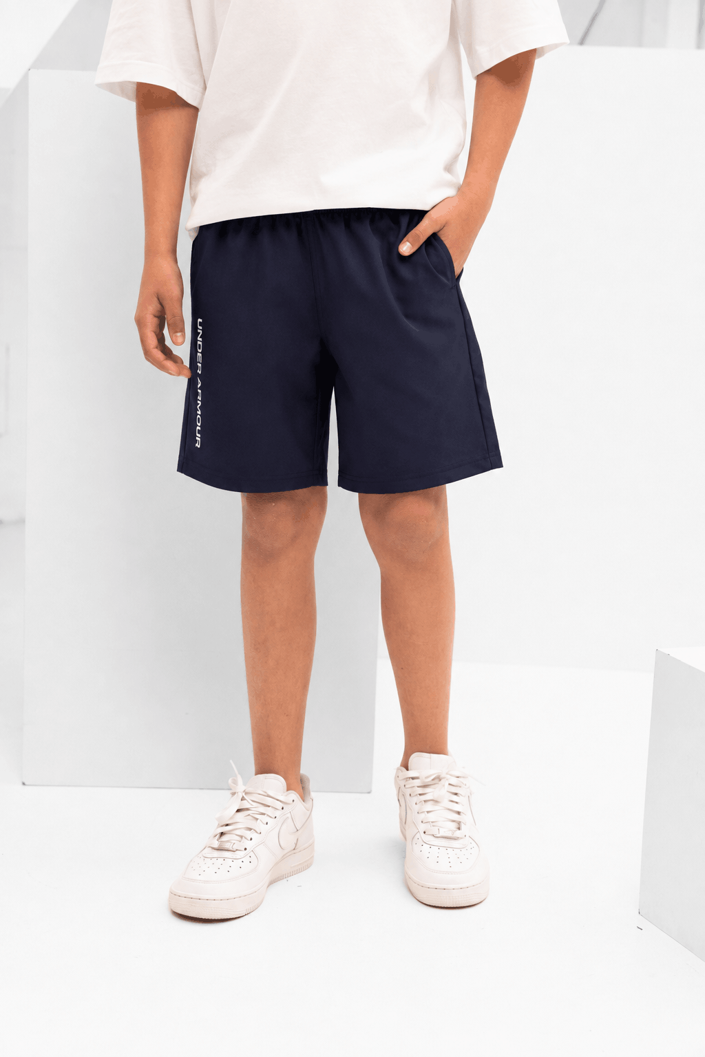 Under Armour Tech Woven Wordmark Korte Broek Kids Donkerblauw - Maat 164 - Kleur: Donkerblauw | Soccerfanshop