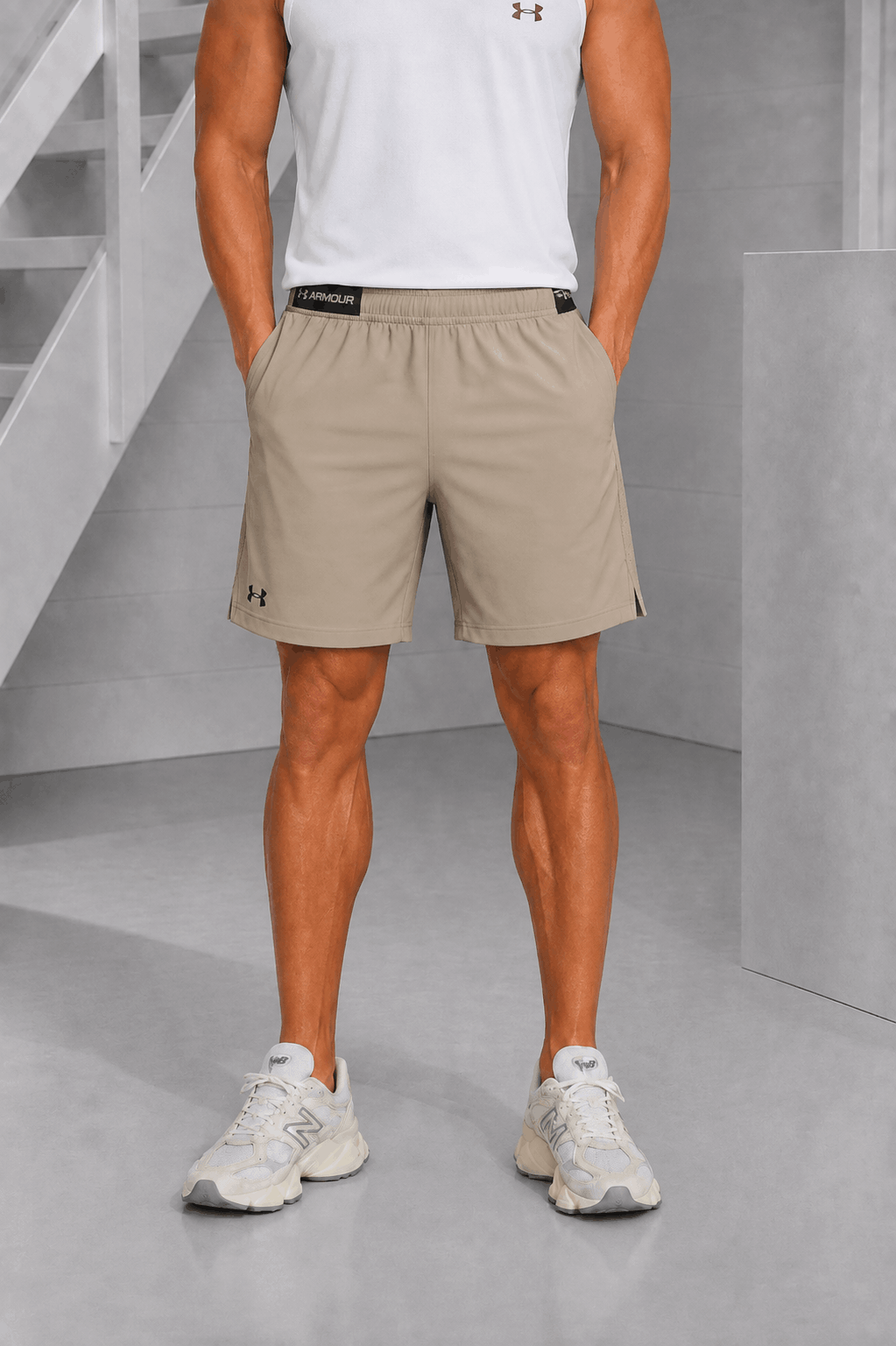 Under Armour Vanish Woven Wordmark Korte Broek Heren Beige - Maat XL - Kleur: Beige | Soccerfanshop