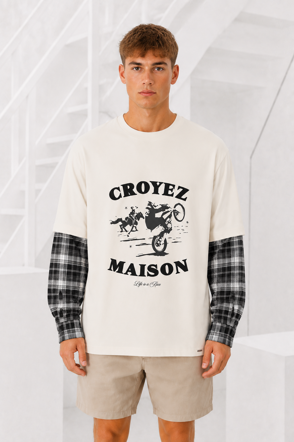 Croyez Layered Race T-Shirt Heren Beige - Maat XL - Kleur: Beige | Soccerfanshop