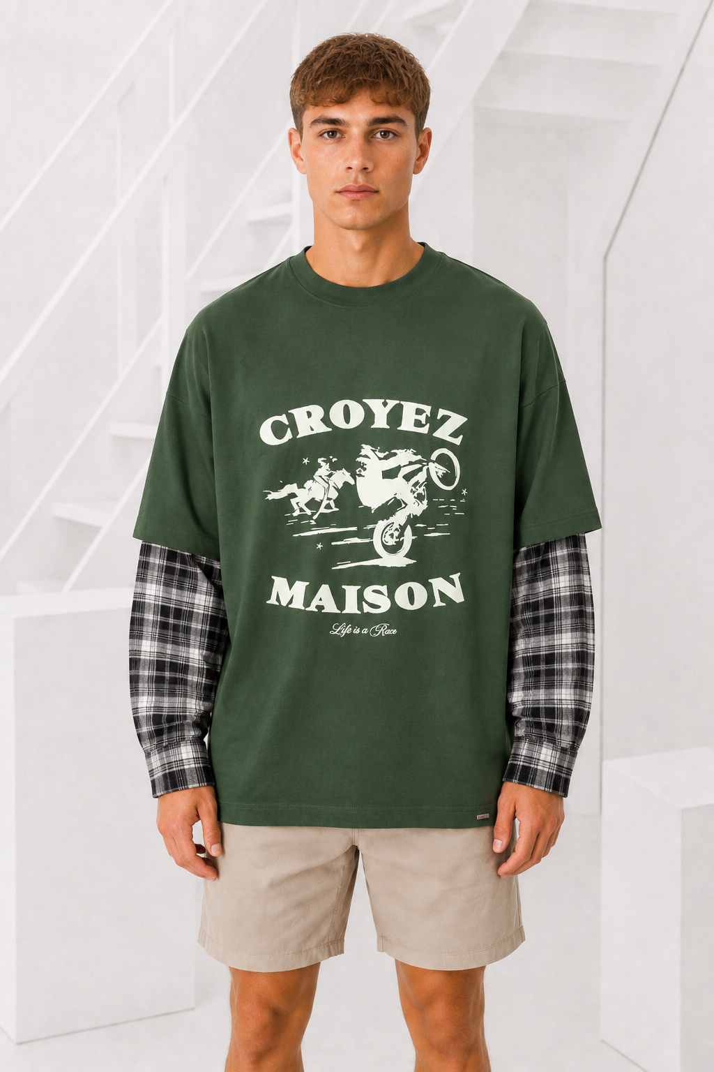 Croyez Layered Race T-Shirt Heren Groen - Maat S - Kleur: Groen | Soccerfanshop