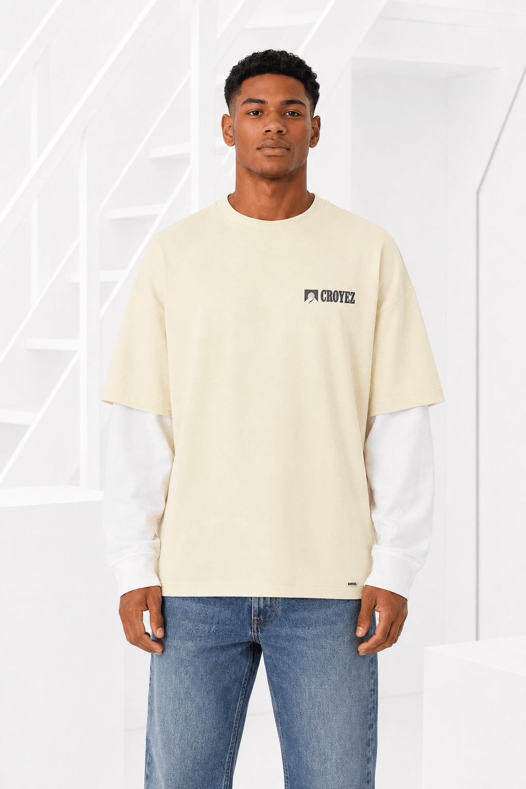 Croyez Montagne Double Sleeve T-Shirt Heren Lichtgeel - Maat S - Kleur: Lichtgeel | Soccerfanshop