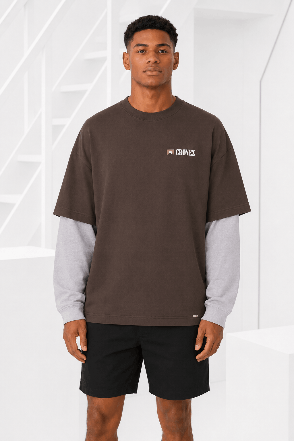Croyez Montagne Double Sleeve T-Shirt Heren Donkerbruin - Maat M - Kleur: Donkerbruin | Soccerfanshop