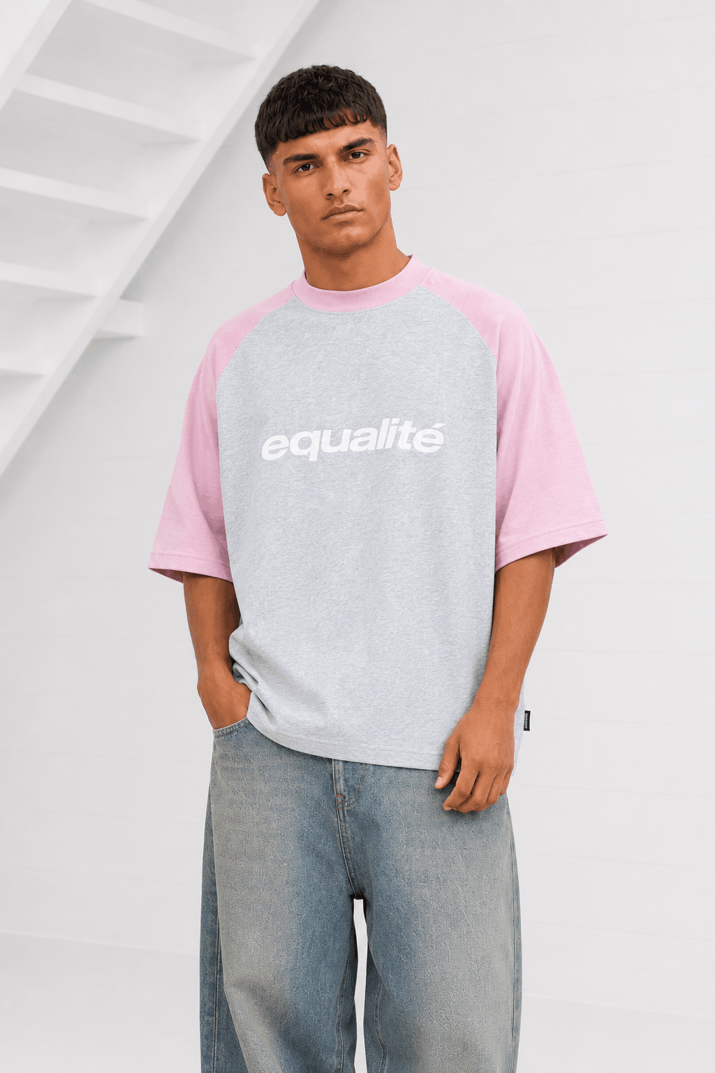 Equalité Celeste Raglan Boxy T-Shirt Heren Grijs/Roze - Maat S - Kleur: LichtgrijsLichtroze | Soccerfanshop