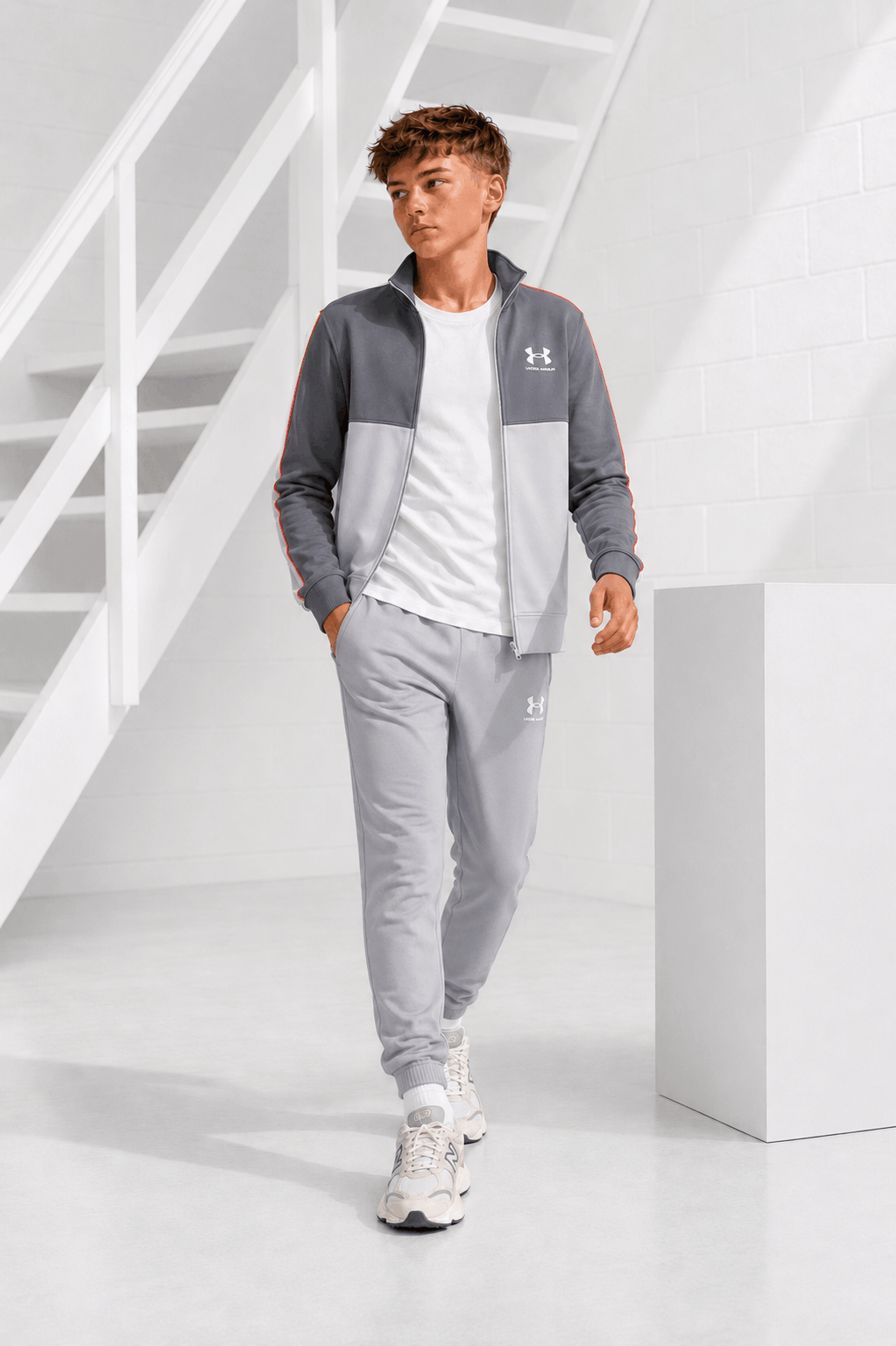 Under Armour Rival CB Knit Trainingspak Kids Donkergrijs/Lichtgrijs - Maat 152 - Kleur: DonkergrijsLichtgrijsRood | Soccerfanshop