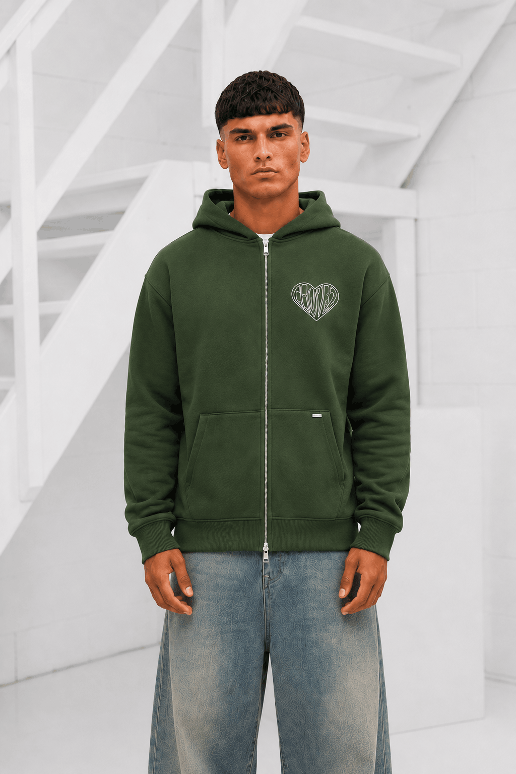 Croyez Stitched Heart Zip Hoodie Heren Donkergroen - Maat S - Kleur: Donkergroen | Soccerfanshop