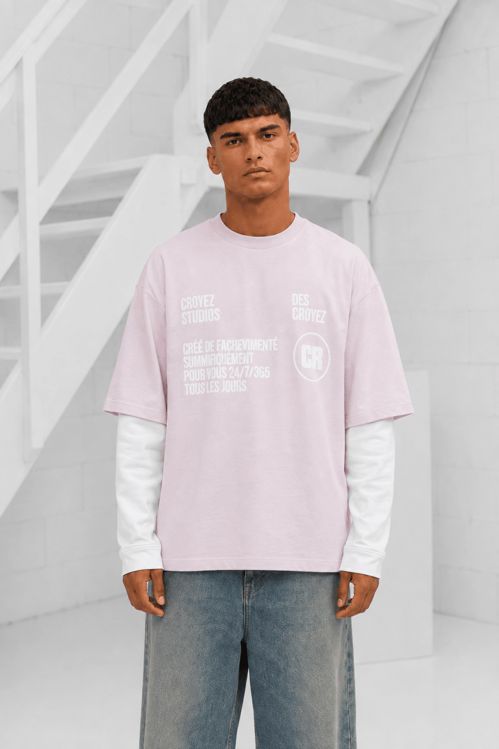 Croyez Showroom Double Sleeve T-Shirt Heren Roze - Maat XS - Kleur: LichtrozeWit | Soccerfanshop