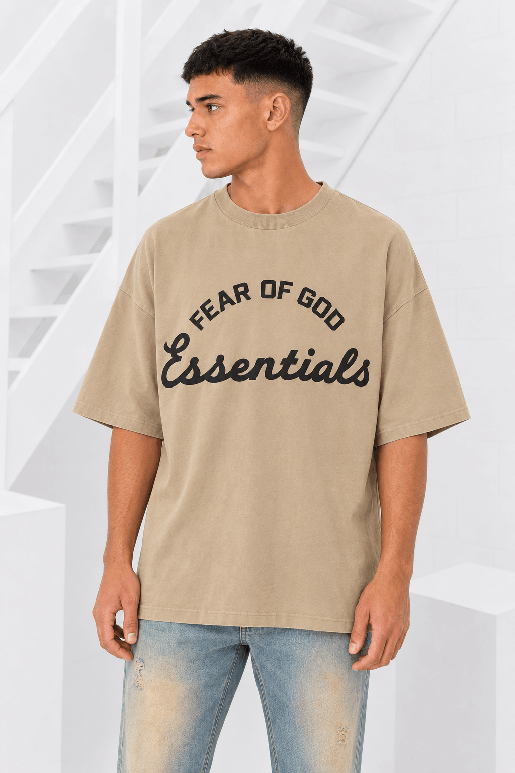 Fear Of God Essentials 90's Short-Sleeve T-Shirt Heren Beige - Maat L - Kleur: BeigeZwart | Soccerfanshop