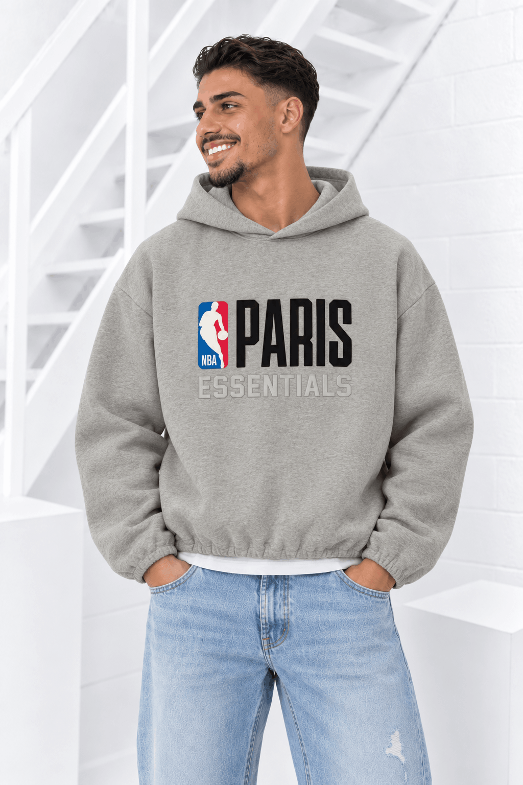 Fear Of God Essentials X NBA Paris Hoodie Heren Lichtgrijs/Zwart - Maat L - Kleur: LichtgrijsZwart | Soccerfanshop