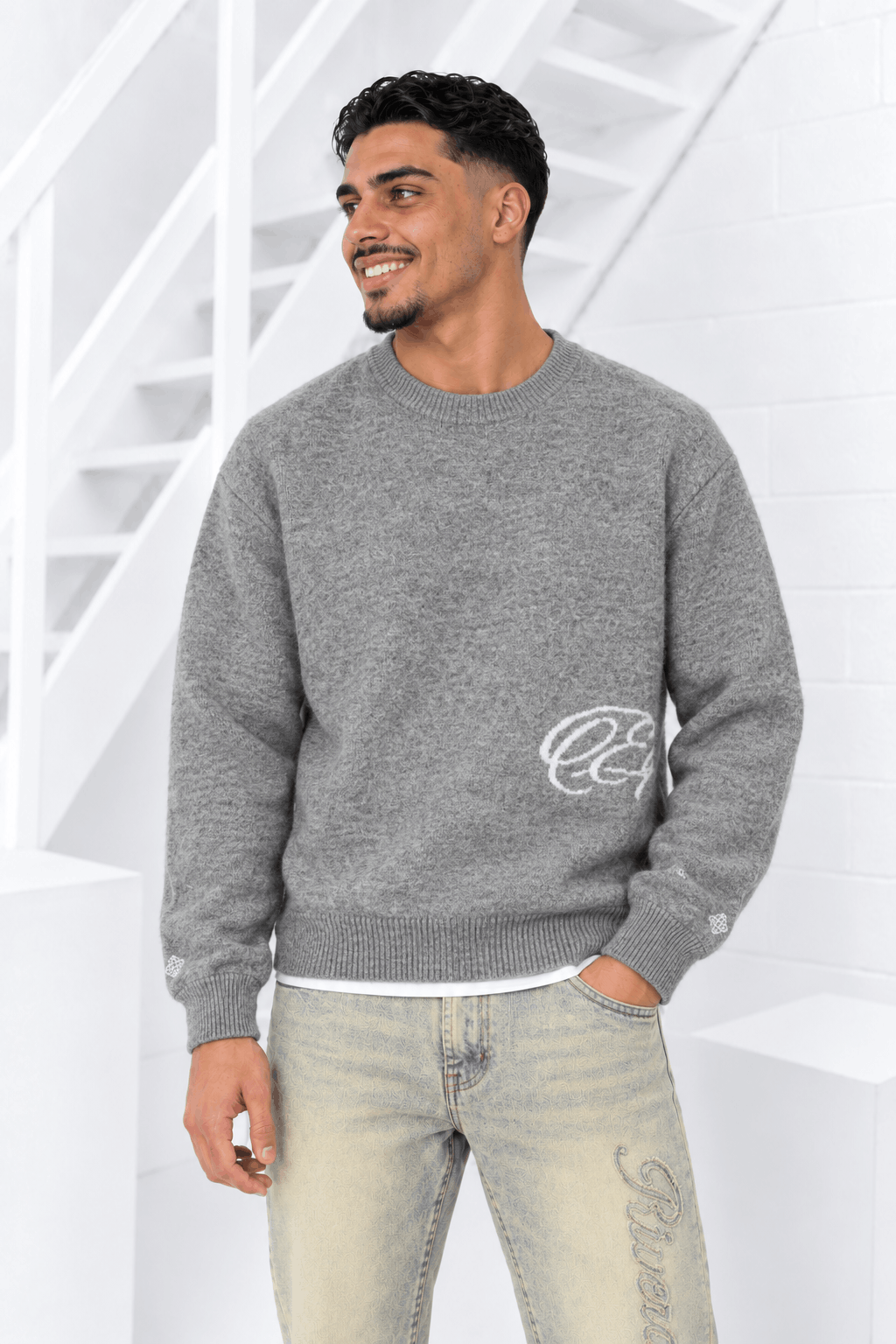 Equalité Fluffy Knit Sweater Heren Lichtgrijs - Maat M - Kleur: LichtgrijsWit | Soccerfanshop