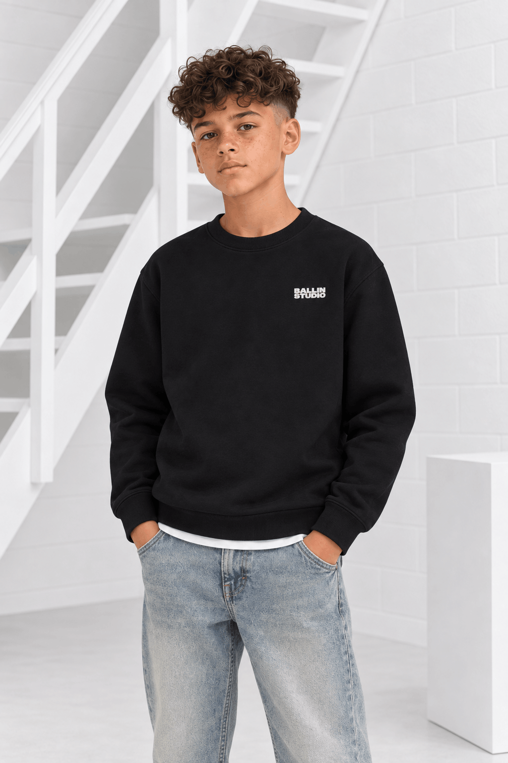 Ballin Amsterdam Loose Fit Crewneck Kids Zwart - Maat 176 - Kleur: BeigeZwart | Soccerfanshop