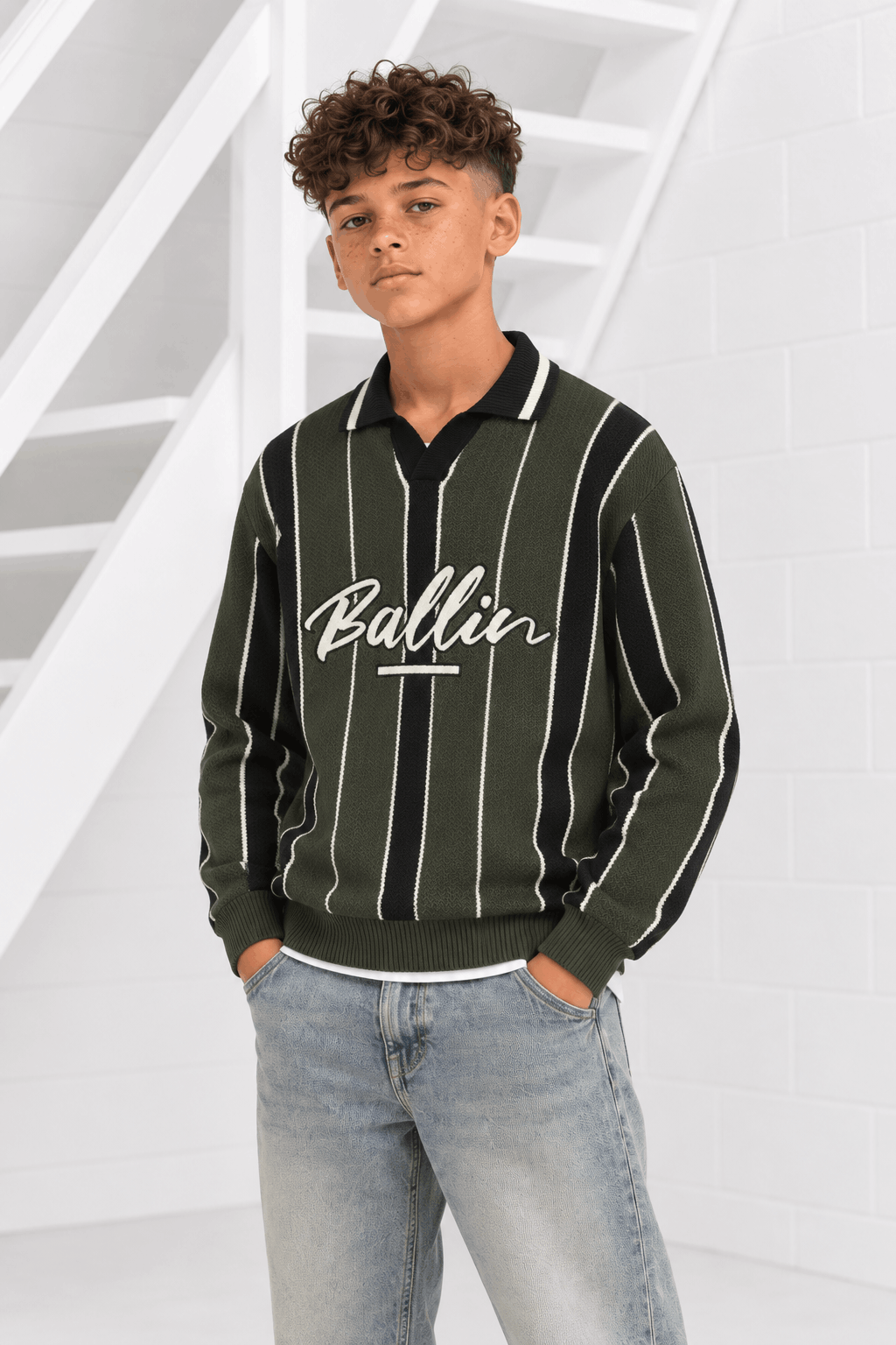 Ballin Amsterdam 26037804 Sweater Kids Groen - Maat 140 - Kleur: DonkergroenWitZwart | Soccerfanshop