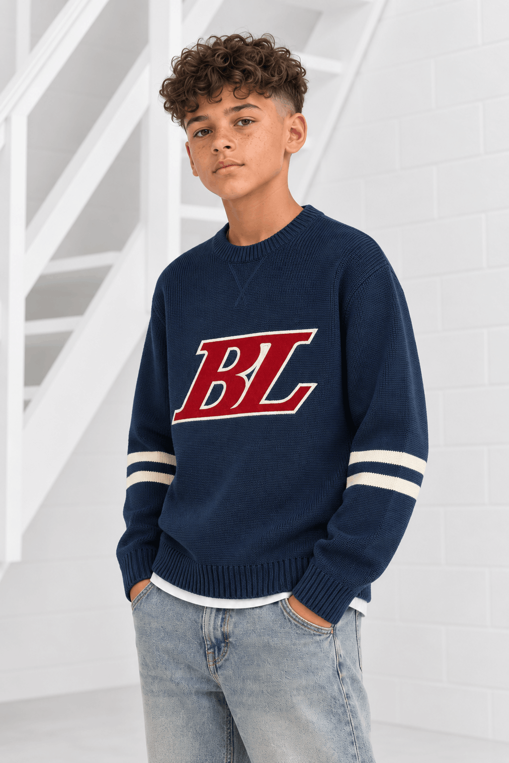 Ballin Amsterdam Ice Hockey Crewneck Kids Donkerblauw - Maat 128 - Kleur: DonkerblauwRoodWit | Soccerfanshop