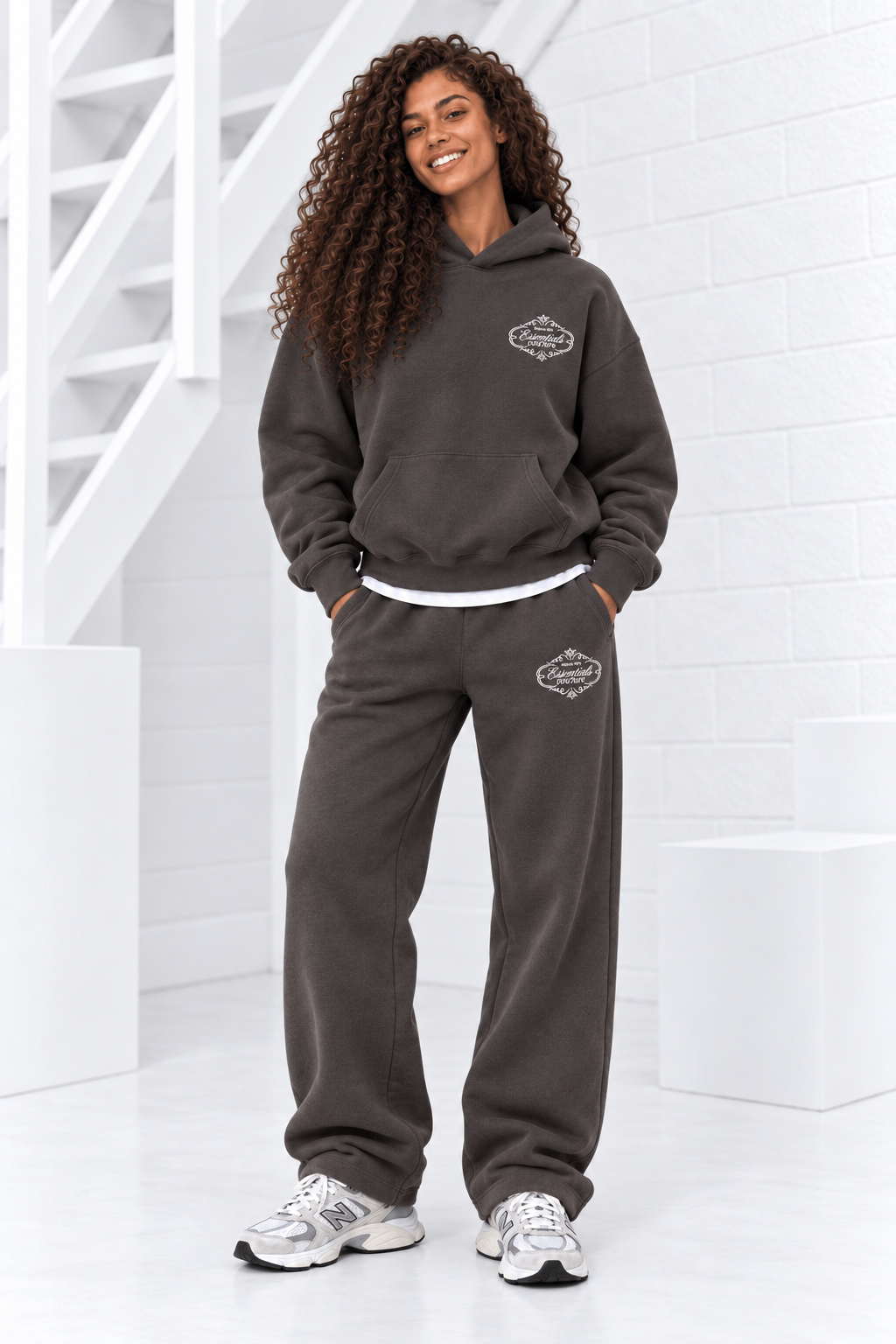 Cou7ure Essentials Royal Hoodie Trainingspak Dames Donkergrijs - Maat XL - Kleur: DonkergrijsWit | Soccerfanshop