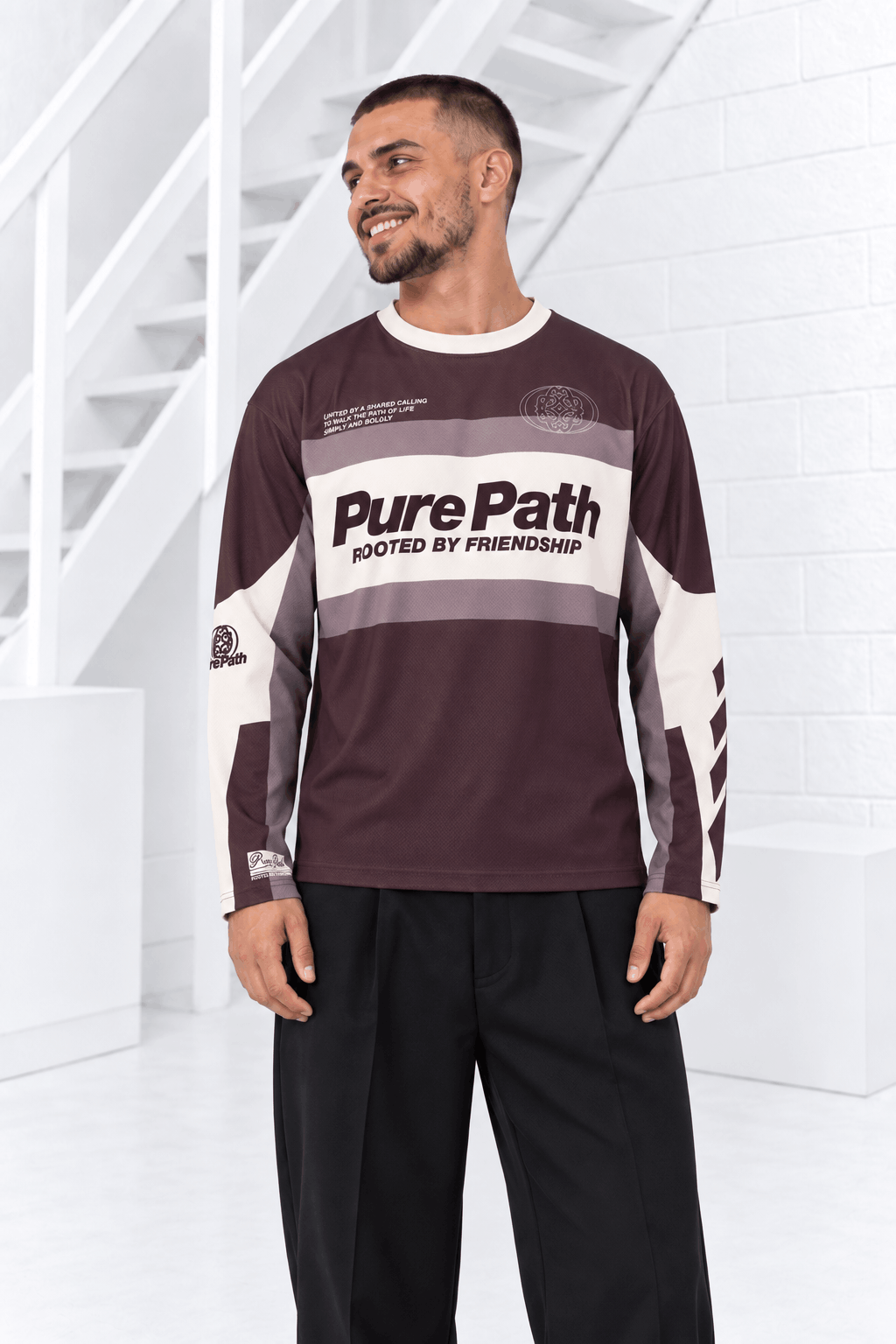 Pure Path Cross Longsleeve Jersey Heren Donkerbruin - Maat L - Kleur: DonkerbruinGebroken WitZwart | Soccerfanshop