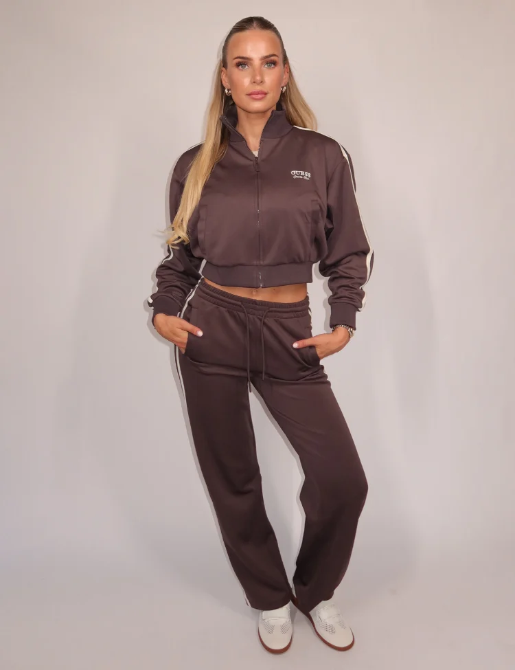 Guess Hoshi Straight Pants Dames Donkerbruin - Maat XS - Kleur: DonkerbruinGebroken Wit | Soccerfanshop