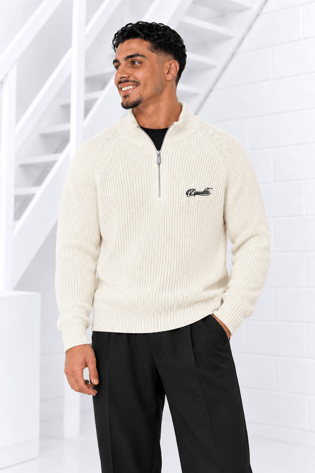 Equalité Funnel Knit Sweater Heren Gebroken Wit - Maat M - Kleur: Gebroken Wit | Soccerfanshop