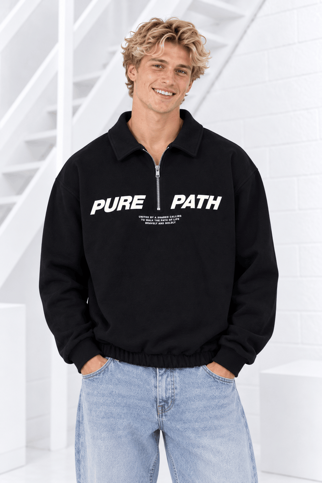 Pure Path 26030311 Longsleeve Polo Heren Zwart - Maat S - Kleur: Gebroken WitZwart | Soccerfanshop