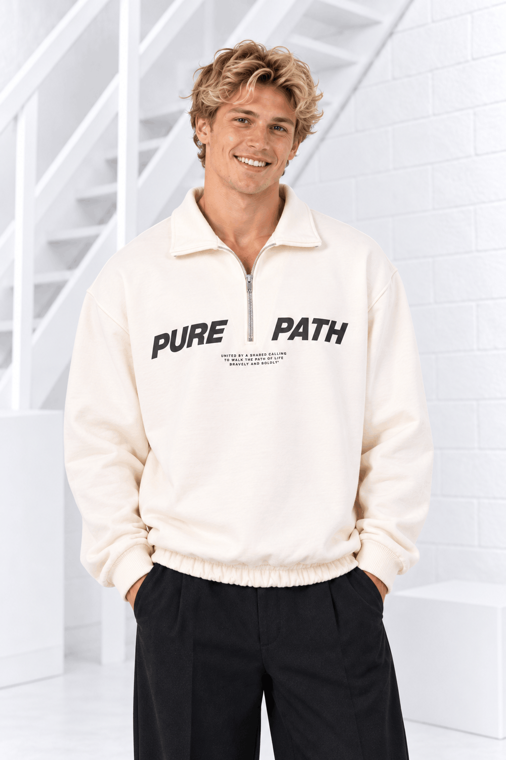 Pure Path 26030311 Longsleeve Polo Heren Gebroken Wit - Maat L - Kleur: Gebroken WitZwart | Soccerfanshop